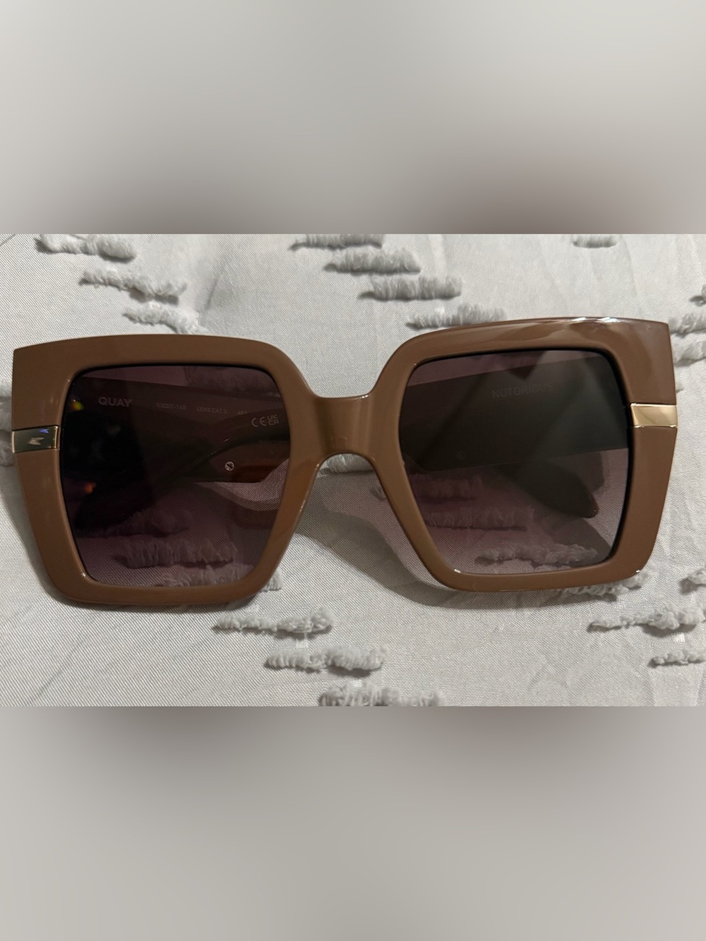 Quay Australia Brown Oversized Square Sunglasses with Dark Lenses